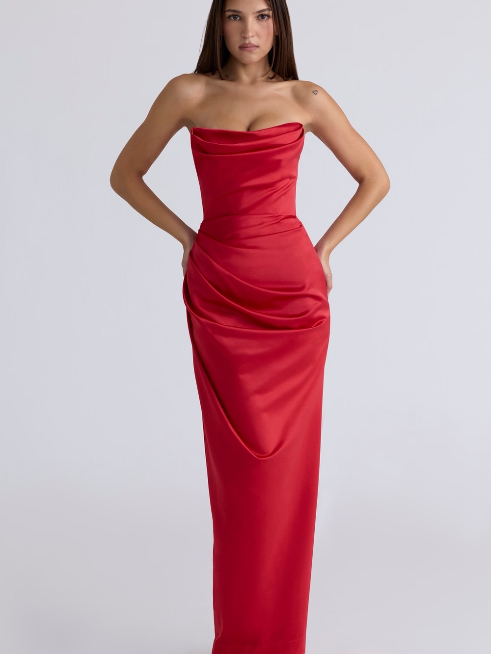 House of CB ADRIENNE Scarlet Satin Strapless Gown Red Size Small